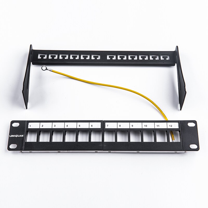 12ports blank patch panel - suitable for cat.5e/cat.6 keystone modules - 10" Inch Rack Mount Incl. Cable Management Support Bar