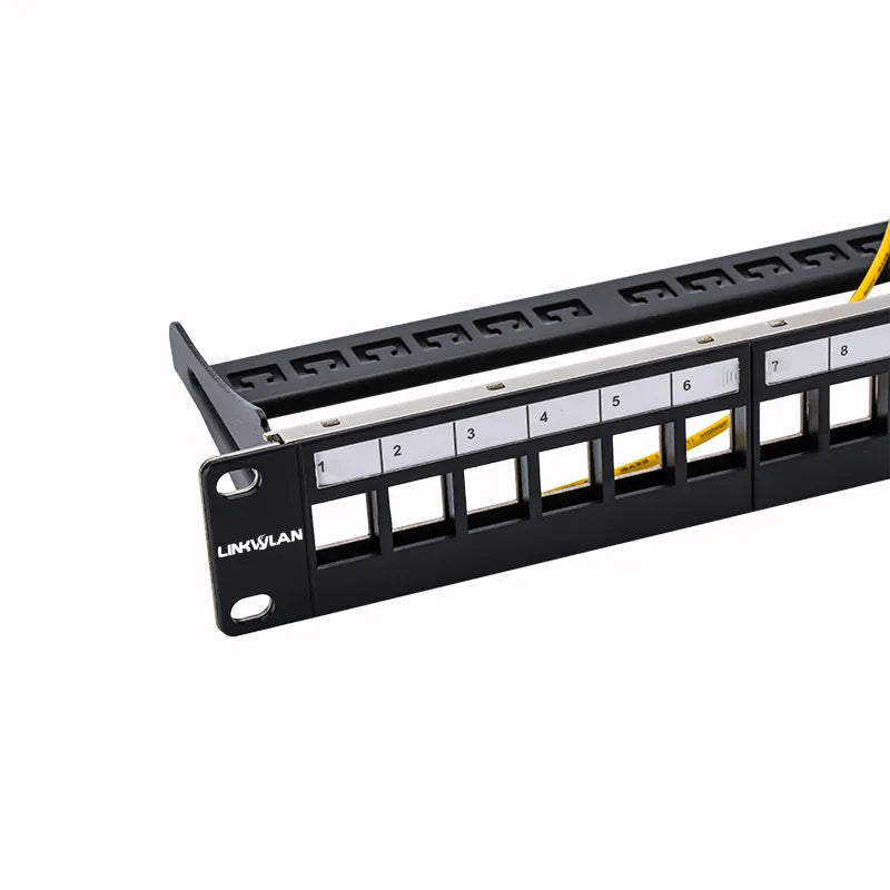 12ports blank patch panel - suitable for cat.5e/cat.6 keystone modules - 10" Inch Rack Mount Incl. Cable Management Support Bar