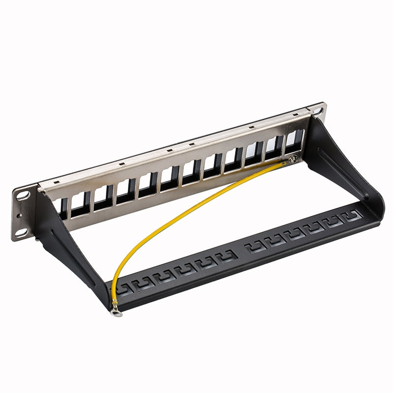 12ports blank patch panel - suitable for cat.5e/cat.6 keystone modules - 10" Inch Rack Mount Incl. Cable Management Support Bar