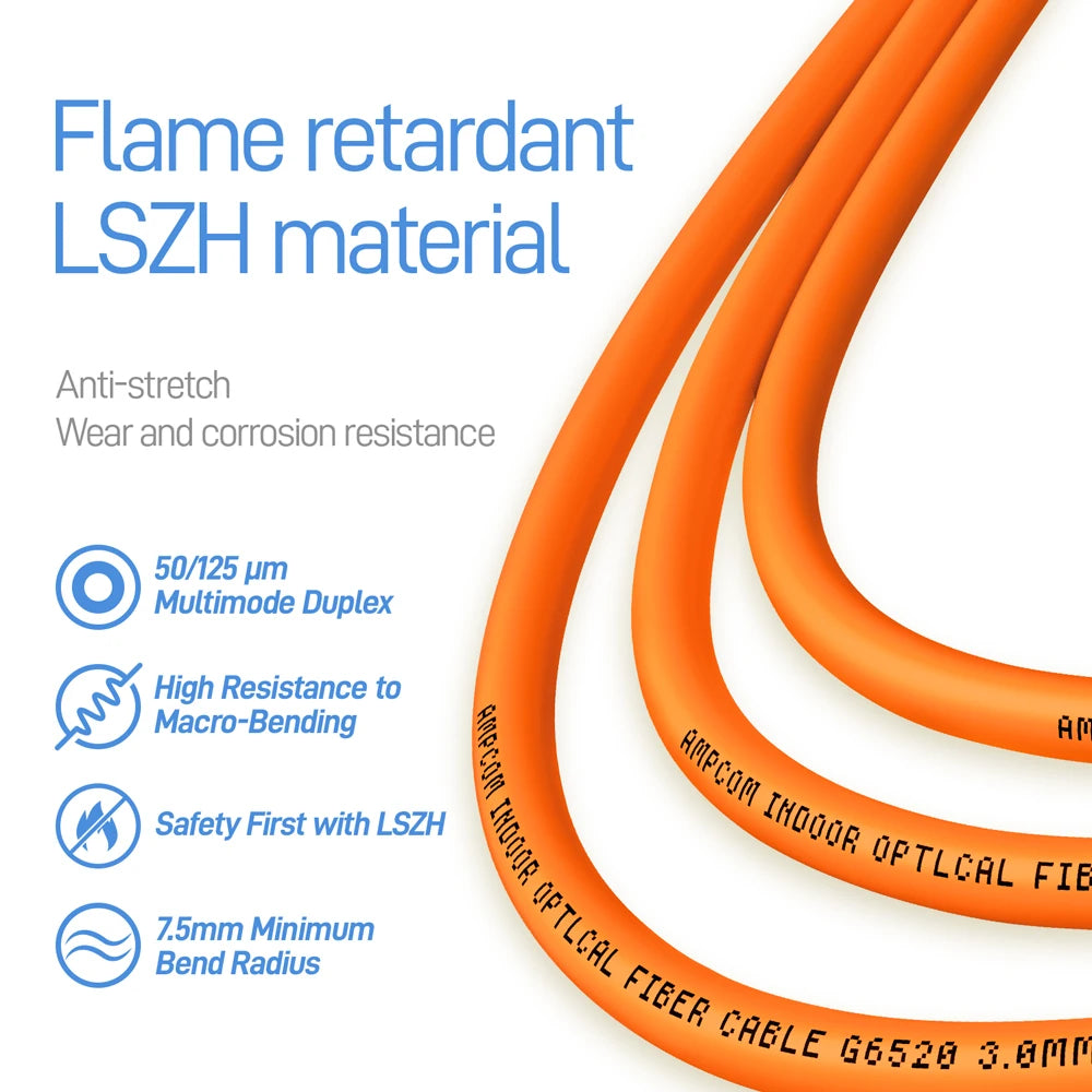 AMPCOM SC LC FC ST Optical Fiber Patch Cable 50/125μm UPC to UPC Duplex OM2 Multimode LSZH (OFNR) 3.0mm Fiber Optic Patch Cord