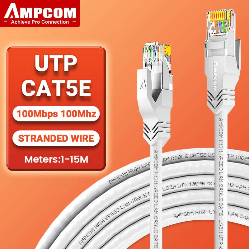 AMPCOM RJ45 Ethernet Cable, Cat5e Lan Cable UTP CAT 5e RJ 45 Network Cable Patch Cord for Desktop Computers Laptop Modem Router