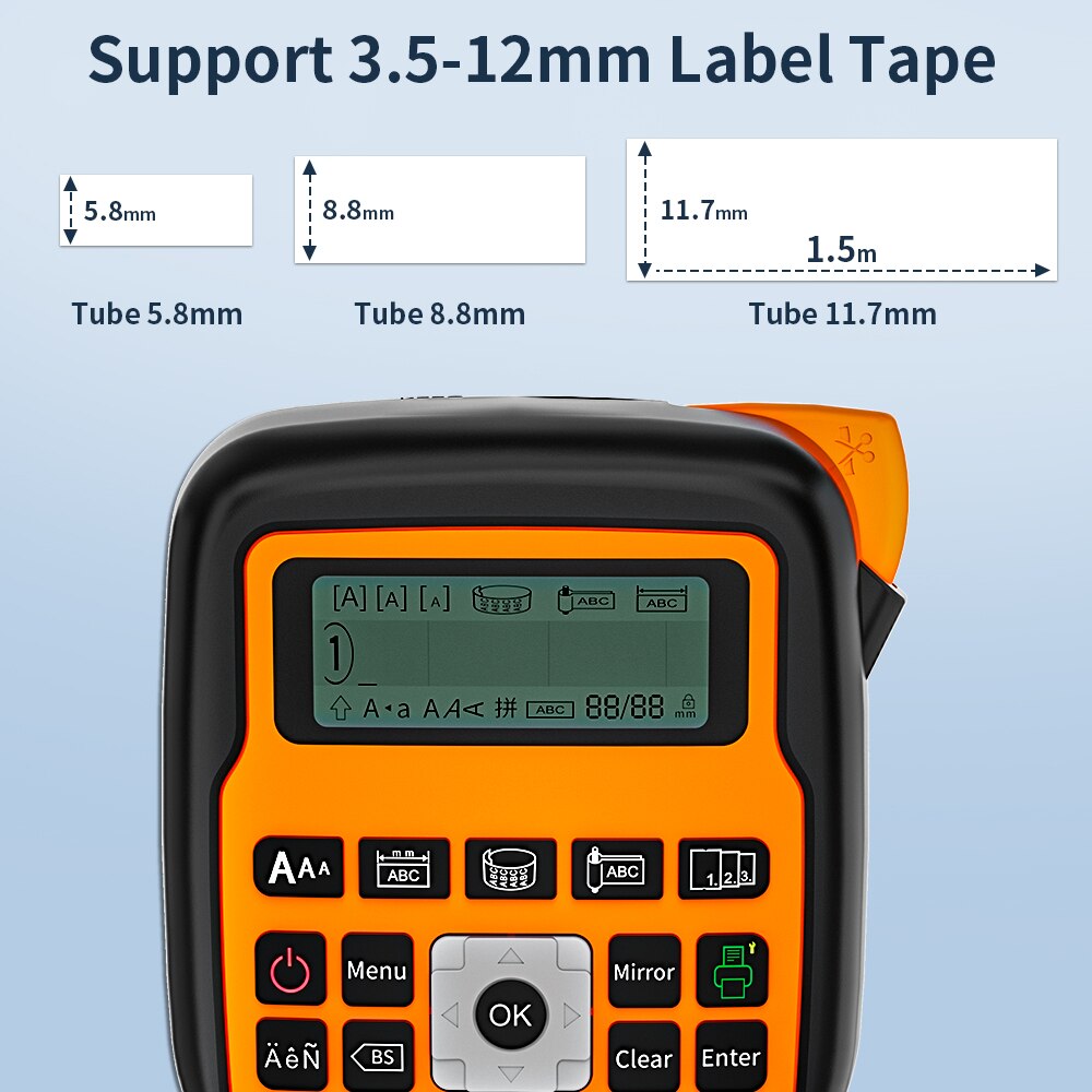 Industrial Label Printer Portable Electronic Labeller 203dpi Compatible for Brother Heat Shrink Tube Printer for Wraping Cabel