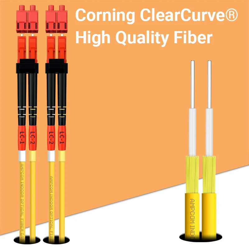 AMPCOM LC to LC UPC Fiber Optical Patch Cable Singlemode Duplex SMF 9/125μm Single Mode Bend Insensitive 2.0mm Fiber Optic Cord