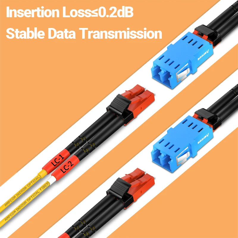 AMPCOM LC to LC UPC Fiber Optical Patch Cable Singlemode Duplex SMF 9/125μm Single Mode Bend Insensitive 2.0mm Fiber Optic Cord