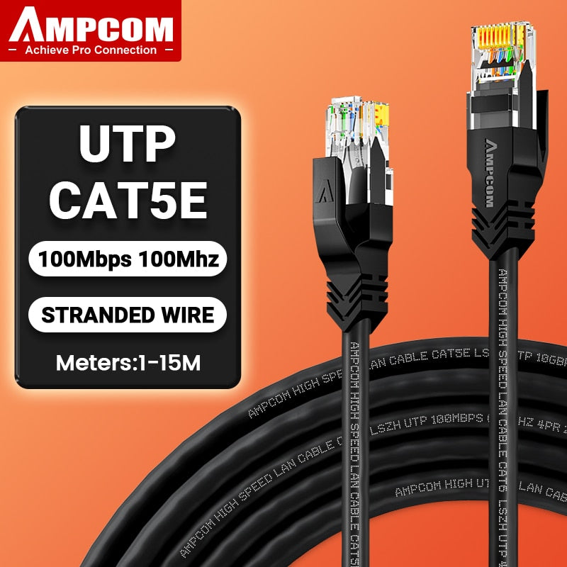 AMPCOM RJ45 Ethernet Cable, Cat5e Lan Cable UTP CAT 5e RJ 45 Network Cable Patch Cord for Desktop Computers Laptop Modem Router