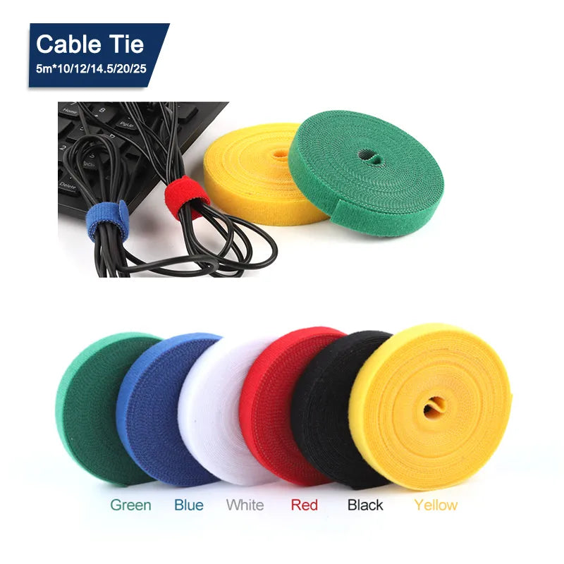 5M/Roll 10/12/14.5/20/25mm Width Cable Organizer USB Cable Winder Management nylon Free Cut Ties Mouse earphone Cord cable ties